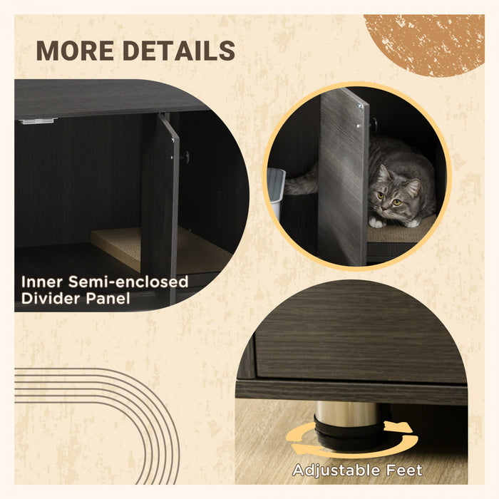 Pawhut Cat Litter Box Enclosure, Industrial Hidden Cat Washroom Furniture, End Table With Double Doors And Scratching Pad For Living Room, Bedroom, Hallway, Black