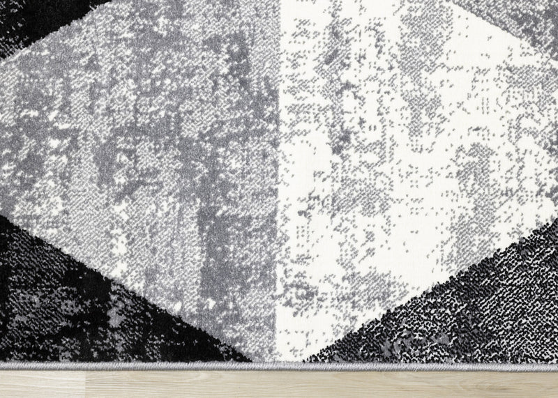 Covington Black White Grey Distressed Geometric Triangle Rug, 2'0\" x 7'7\" Indoor Area Rug