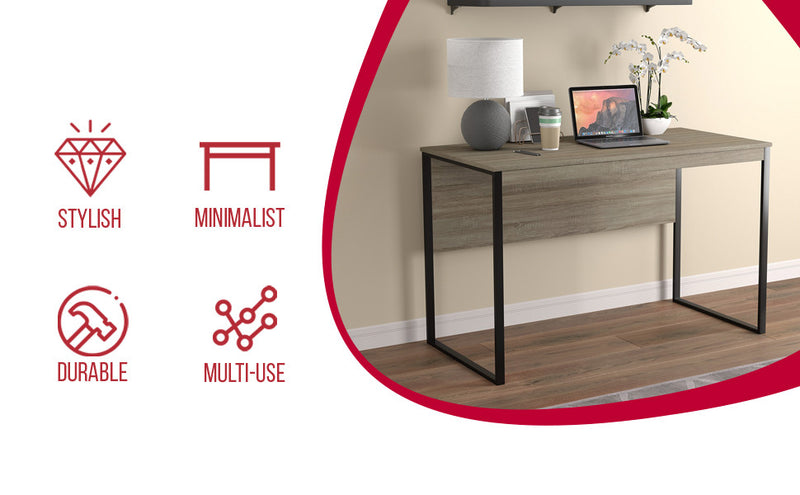 Computer Desk Study Desk For Home Office, Gaming Room 47.25l Dark Taupe Black Metal Base