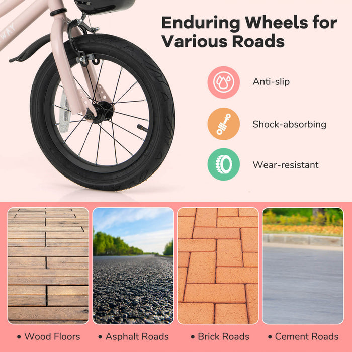 Costway 14\" Kid's Bike With Training Wheels Adjustable Handlebar & Seat Handbrake Pink