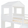 Marico Twin Over Solid Wood Full Bunk Bed With Slide, Playhouse Design - White | Lit Superpose Marico En Bois Massif, Taille Simple En Haut Et Double En Bas, Avec Toboggan, Design Maison De Jeu - Blanc