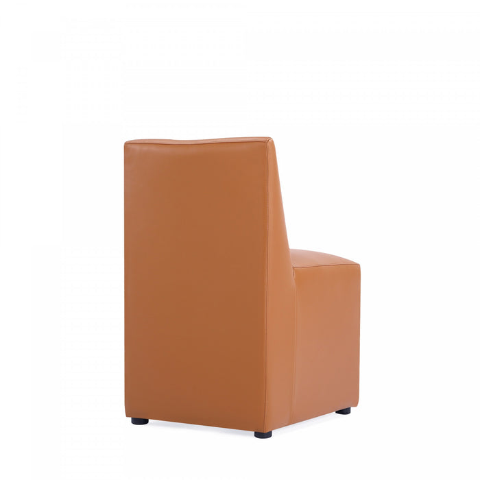 Anna Square Modern Vegan Leather Dining Chair in Saddle Brown - Set of 2