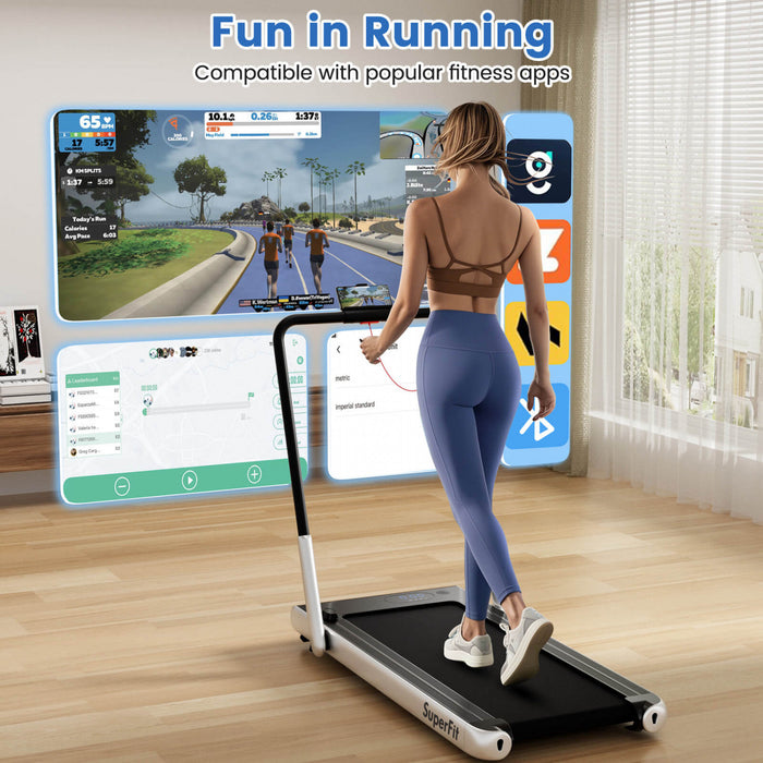 Superfit 3-in-1 Folding Treadmill With Smart Apps Remote Control Led Display And Speakers Silver