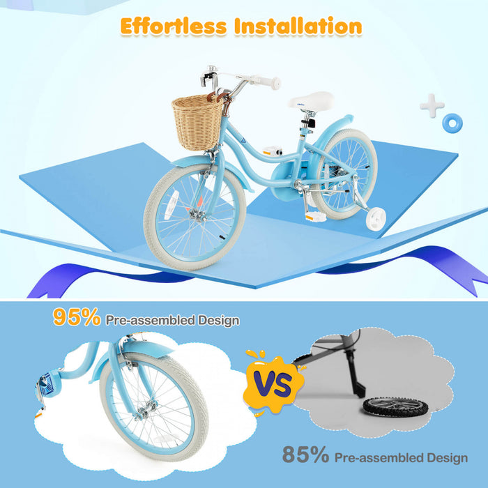 Costway 18\" Kid's Bike With Training Wheels Adjustable Handlebar Seat Handbrake Blue