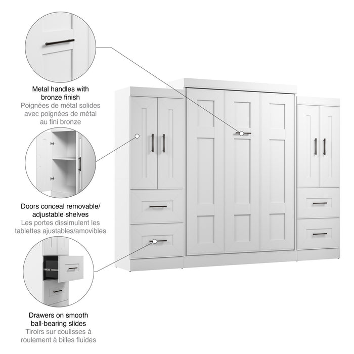 Bestar Edge Full Murphy Bed with Wardrobes (110 W) - White