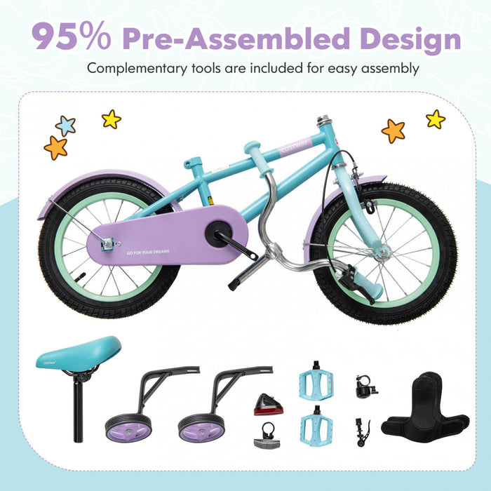 Costway 16\" Kids Bike With Adjustable Saddle Handlebar Removable Training Wheels Handbrake Blue