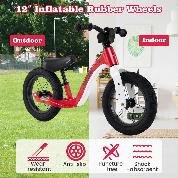 Costway 12 Inch Magnesium Toddler Balance Bike No Pedal Training Toddler Balance Bike Red