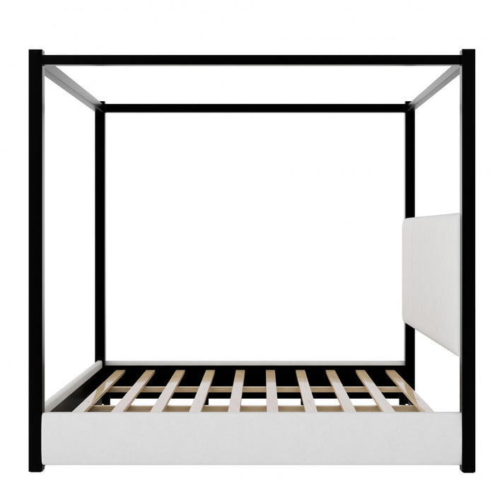 Sophia Upholstery Canopy Platform Bed with Foam Headboard and Velvet,King Size,Black King Bed