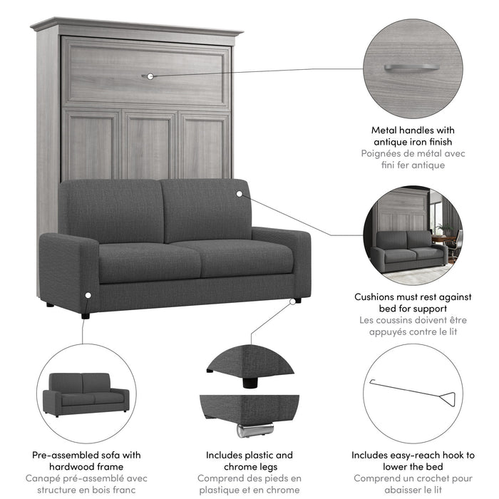 Bestar Versatile Queen Murphy Bed with Sofa (78 W) - Platinum Grey