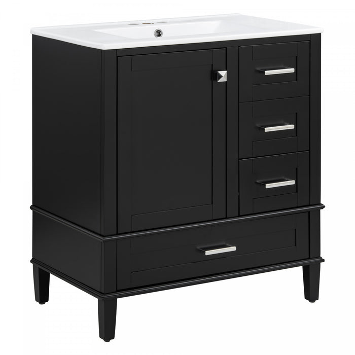 Oliver Solid Wood Bathroom Vanity with Sink Combo and Smart Storage, Black