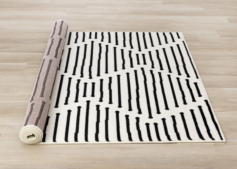 Forte Black White Stripes Area Rug - 5'3\" x 7'5\"