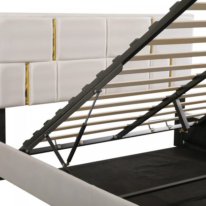 Joyce Upholstered Platform Bed With Hydraulic Storage And Velvet Frame,queen Size,beige Queen Bed