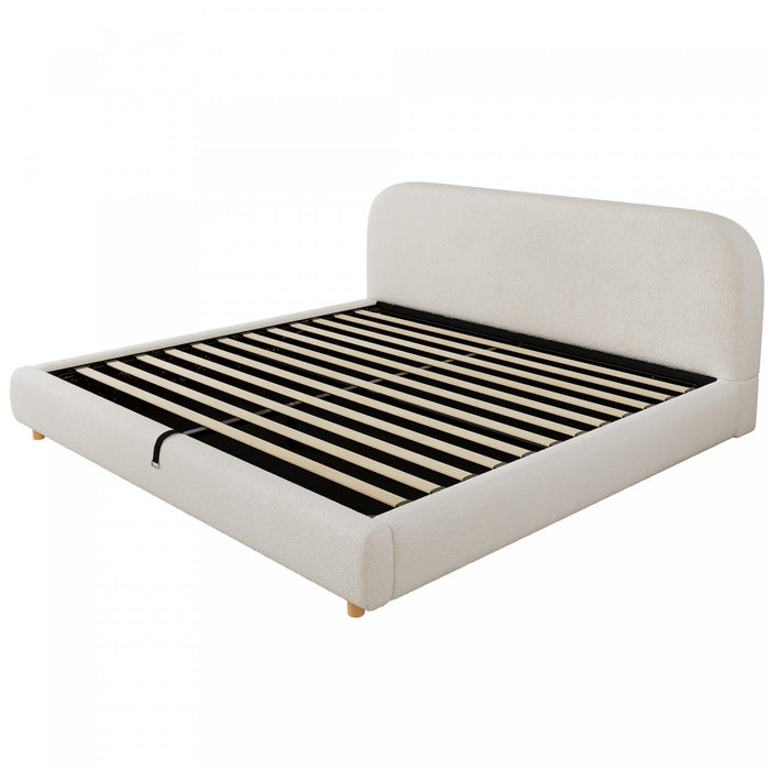 Laurel Ottoman Hydraulic Lift Storage Platform Bed with Boucle Upholstered and Hidden Under-White 
