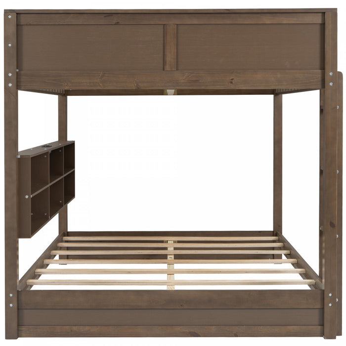 Aaron Wood Bunk Bed With Storage Cabinets And Usb Ports, Queen Size, Antique Wood