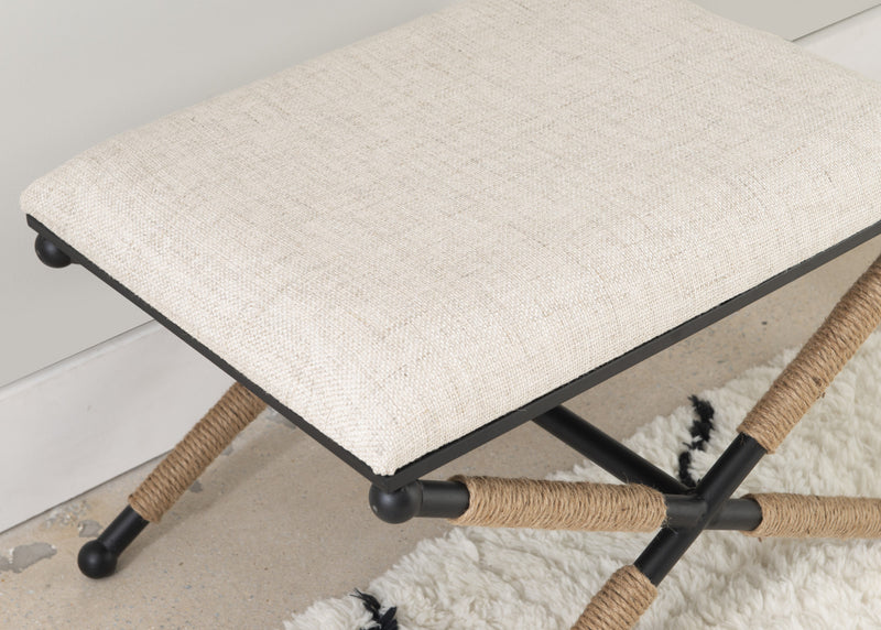 Ashburn Campaign Linen-Look Fabric Ottoman - Black