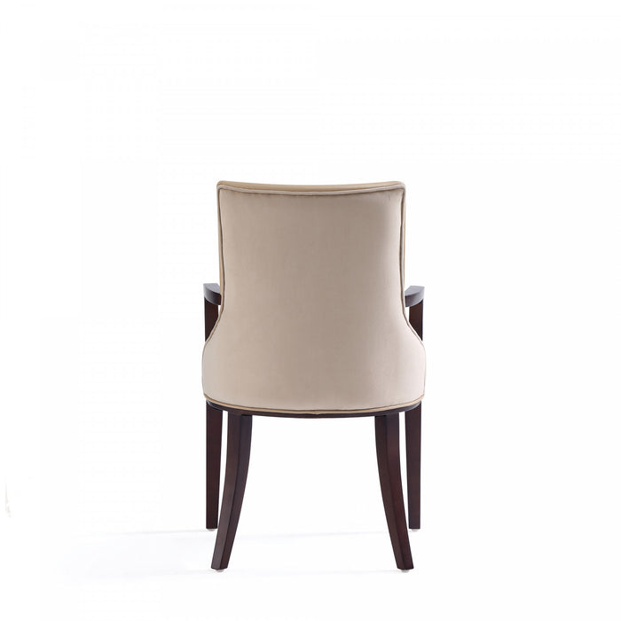 Shubert Modern Wood Vegan Leather and Velvet Armchair in Tan - Set of 2
