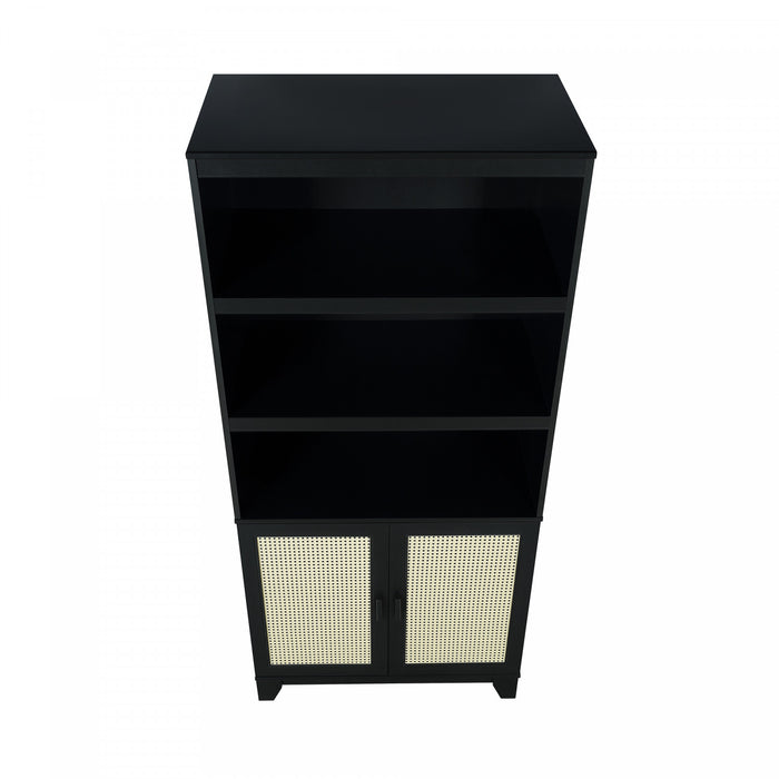 Sheridan Mid-Century Modern 31\" Bookcase Cabinet in Black (7-Shelf) - Set of 2