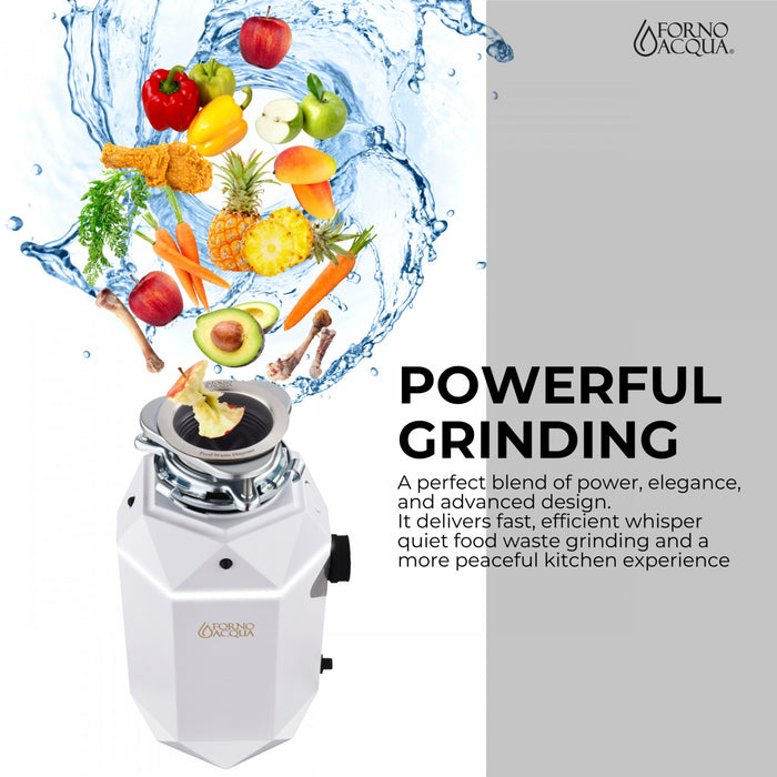 BrightDIAMOND 3/4HP Quietest Waste Disposer, LED Cabinet Light, Corded & Air Switch, MoonStone - WDD075TA2MS Food Disposer