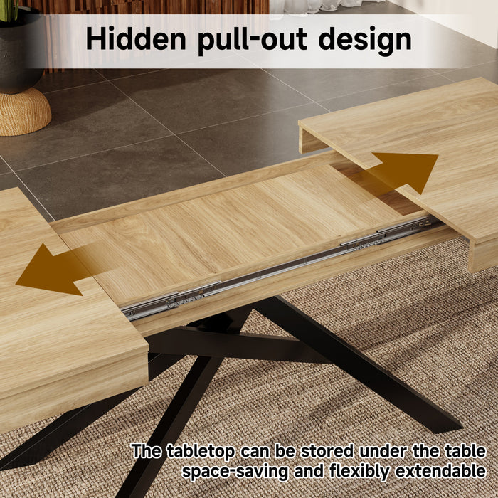 FlexDine 55-71 Inch Rectangular Extendable Dining Table with Cross Legs and Oak Finish, Oak