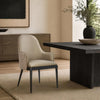 Drew Contemporary Wood Upholstered Armchair in Taupe | Fauteuil contemporain en bois Drew avec accoudoirs et revetement taupe