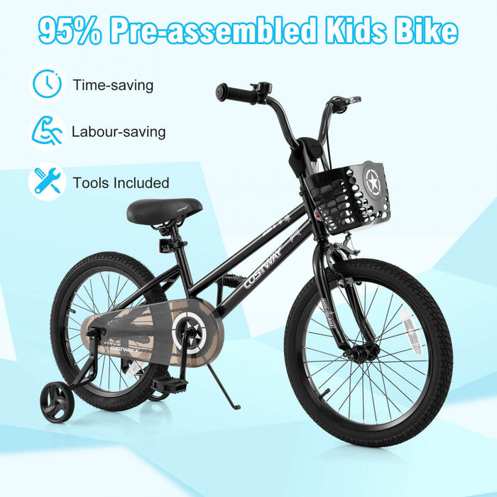 Costway 18\" Kid's Bike With Training Wheels Adjustable Handlebar & Seat Handbrake Black