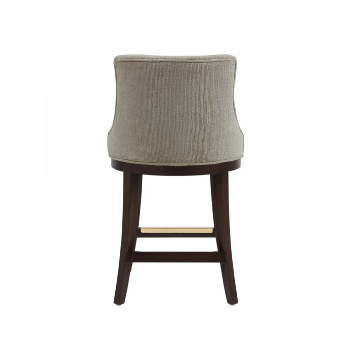 Lucia Modern Wood Chenille Counter Stool in Taupe Bar Stool