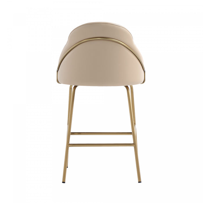 Gracie Modern Metal Upholstered Counter Stool in Tan and Gold - Set of 2