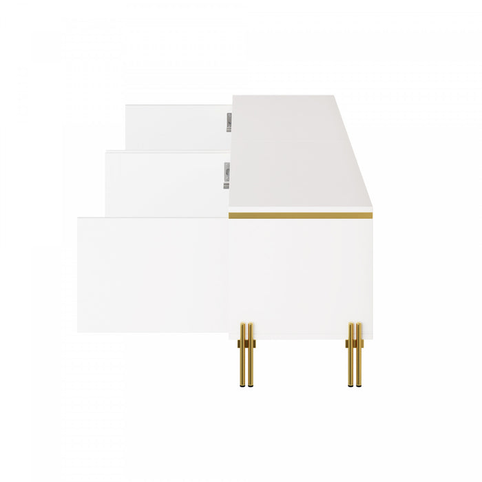 Croma 67 Inch Modern High-Gloss TV Stand with Cable Management and Gold Trim, White