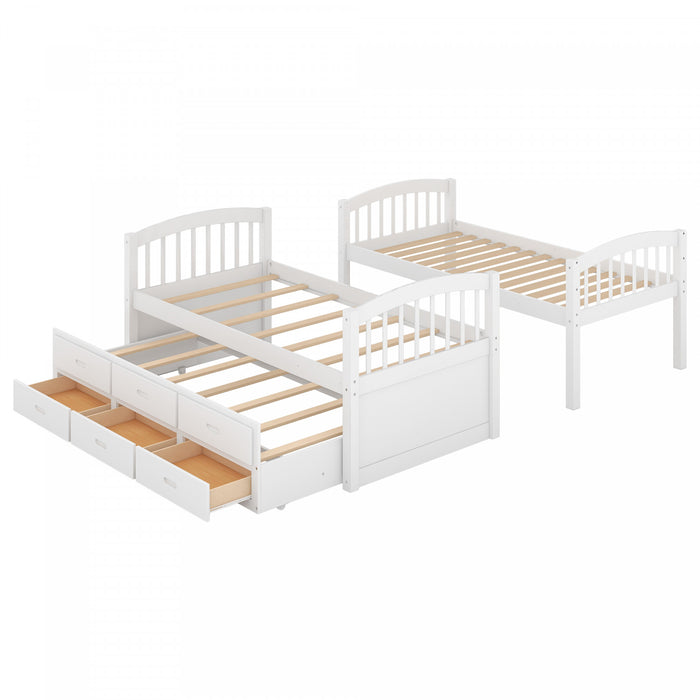 Sean Solid Wood Convertible Design Bunk Bed With Trundle And Drawers, Twin Size, White