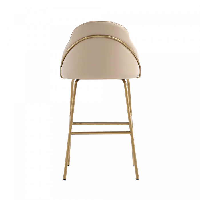 Gracie Modern Metal Upholstered Barstool in Tan and Gold - Set of 3