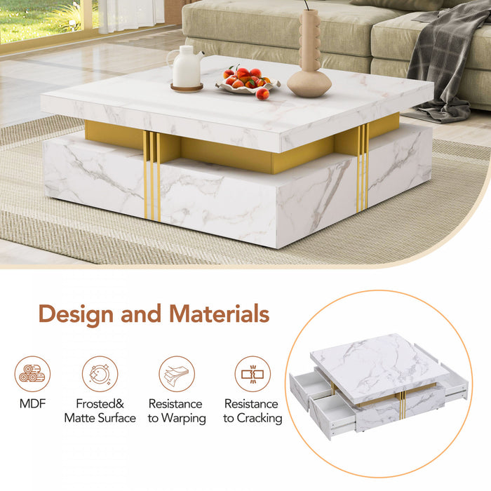 Marcia 43.3\" Square Engineered Wood Coffee Table With Storage Drawers, White