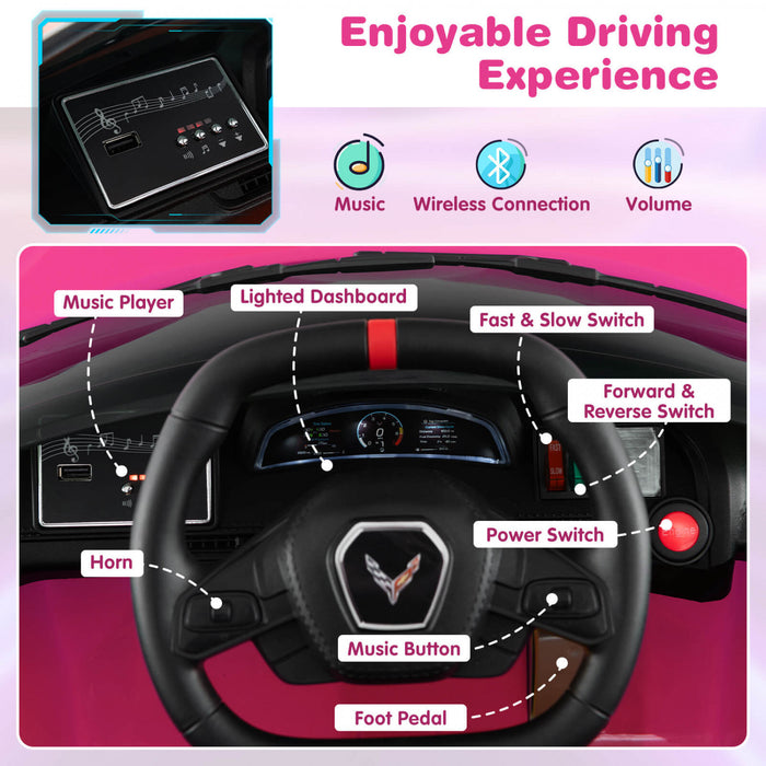 Costway 12v Electric Kids Ride On Car With Remote Control Wireless Connection Lights Pink