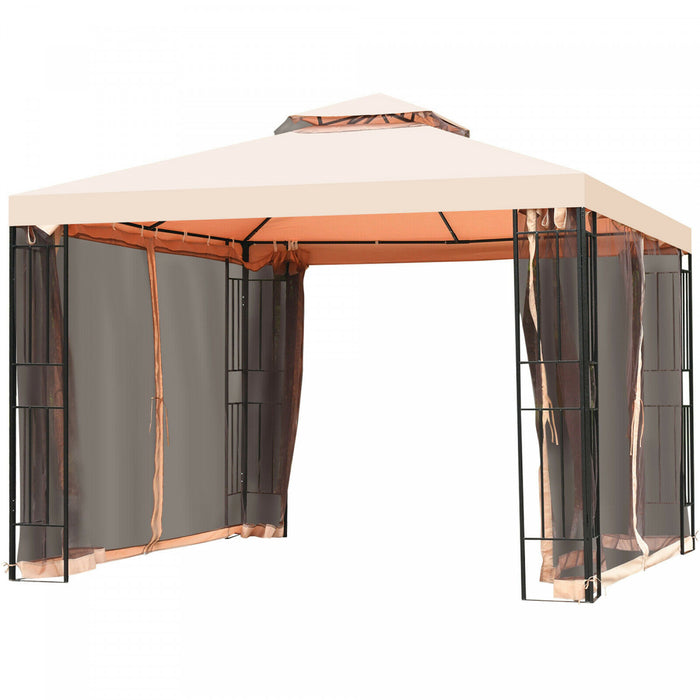 10x10ft Metal Gazebo W/ Mosquito Netting Canopy Gazebo 2 Tier Vented Gazebo Top