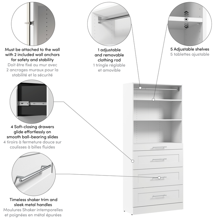 Bestar Florence 35\" Modular Reach-In /Walk-In Closet System with Storage - White