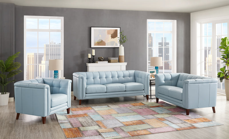 Hydeline Bodie Leather Loveseat - Spa Blue