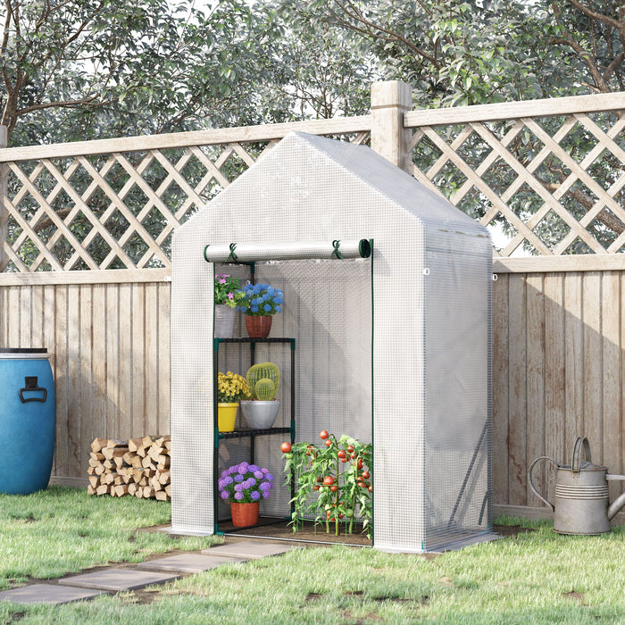 Outsunny 56\"x29\" Walk-in Greenhouse With 2-tier Shelf, Roll-up Zippered Door, Portable Gardening Plant Hot House With Pe Cover, Green