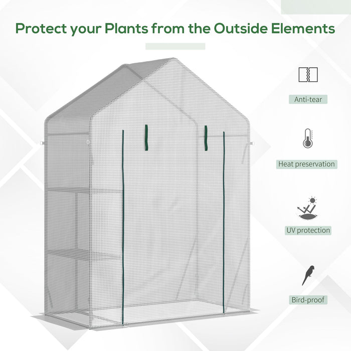 Outsunny 56\"x29\" Walk-in Greenhouse With 2-tier Shelf, Roll-up Zippered Door, Portable Gardening Plant Hot House With Pe Cover, Green
