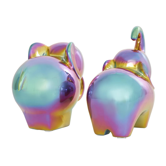 Ceramic 6\" Iridescent Elephant Sculpture - Set of 2