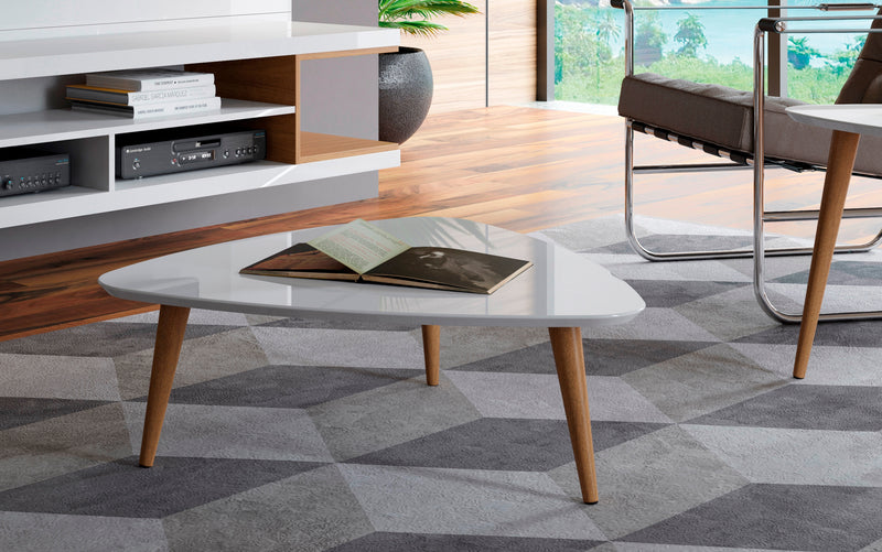Manhattan Comfort Utopia 17.51\" High Triangle Coffee Table with Splayed Legs - White Gloss