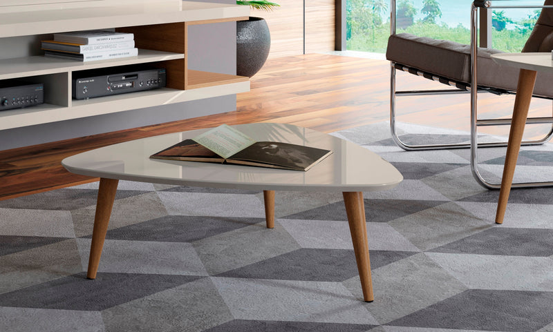 Manhattan Comfort Utopia 17.51\" High Triangle Coffee Table with Splayed Legs - Off White & Maple Cream