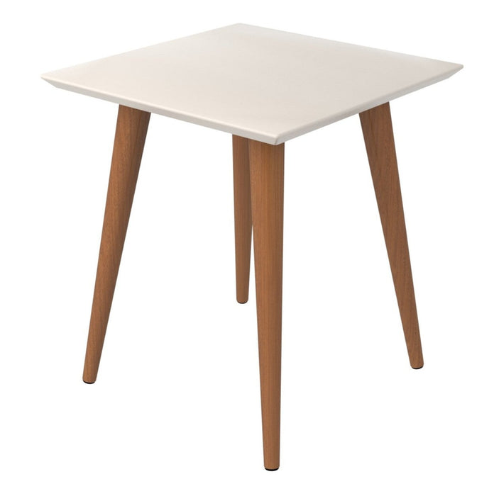 Manhattan Comfort Utopia 19.84\" High Square End Table with Splayed Wooden Legs - Off White & Maple Cream