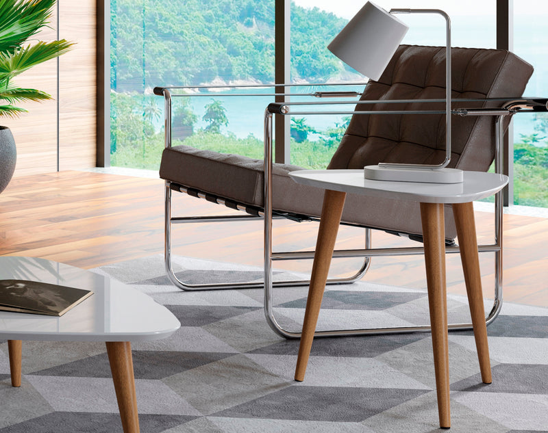 Manhattan Comfort Utopia 19.88\" High Triangle End Table with Splayed Wooden Legs - White Gloss