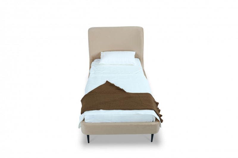 Heather Mid-Century Modern Velvet Upholstered Twin Bed in Taupe and Black
