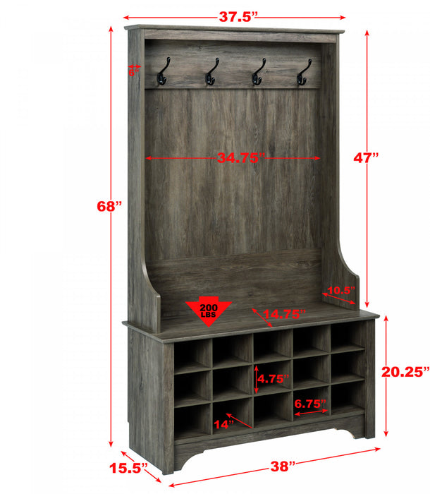 Hall Tree with Shoe Storage - Drifted Grey