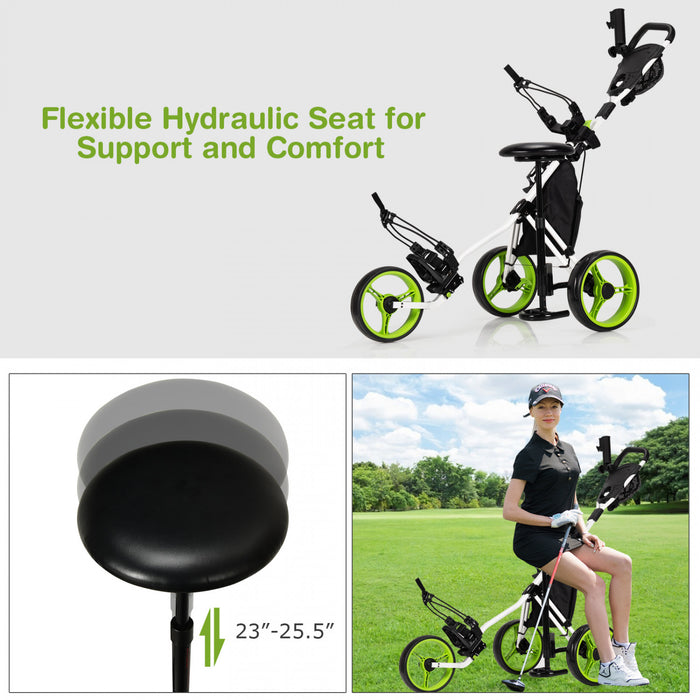 Goplus Folding 3 Wheels Golf Push Cart W/seat Scoreboard Adjustable Handle Green