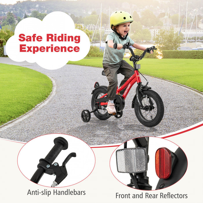 Costway 12\" Kids Bike For 3-4 Years Old Boys & Girls With Adjustable Seat Handbrake Reflectors Red