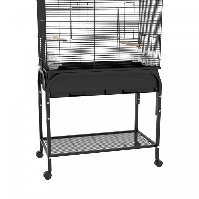 Pawhut 51\" Bird Cage For Budgies Canaries Finches Lovebirds Parakeets With Rolling Stand, Toys, Black