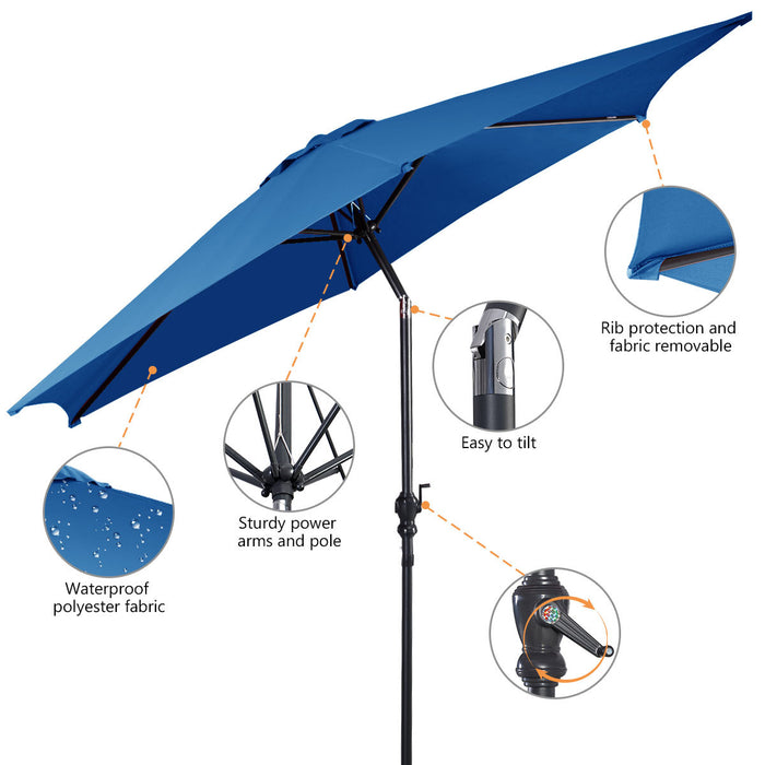 Costway 9FT Patio Umbrella Patio Market Steel Tilt W/ Crank Outdoor Yard Garden Blue