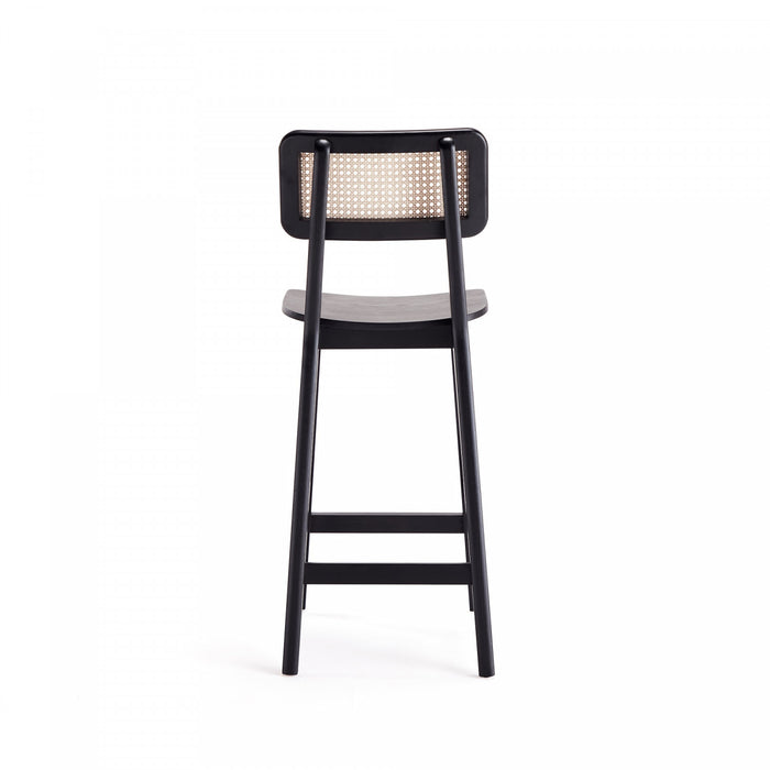 Versailles Industry Chic Cane Back Wood Counter Stool in Black and Natural - Set of 2