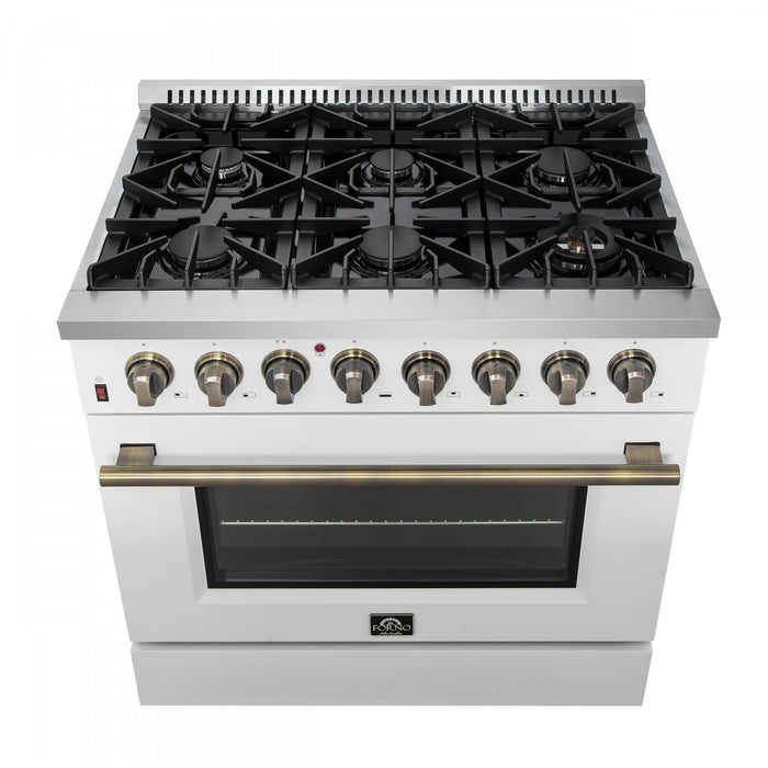 Forno Galiano 36\" Dual Fuel Range, White, 5.36 cu.ft.- FFSGS6156-36WHT